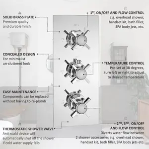 ENKI Edwardian Chrome Crosshead 3-Outlet Solid Brass Thermostatic Triple Shower Valve TSV047