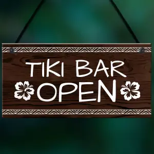 Red Ocean Tiki Bar Open Sign For Home Bar Man Cave Novelty Garden Decor Plaque Gifts