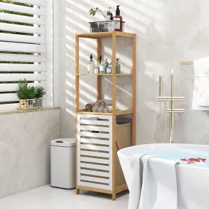 Costway 4-Tier Tilt-Out Laundry Hamper Bamboo Clothes Basket with Storage Shelves