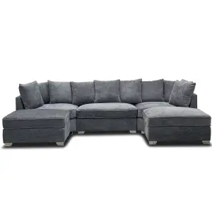 U shape corner chenille fabric large sofa - truffle - grey - foam seats - pocket spring seats