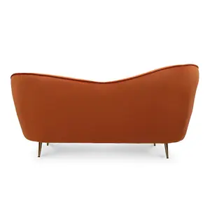 2 Seater Loveseat Small Sofa in Velvet Orange