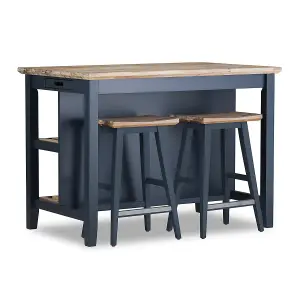 Florence Navy Blue Breakfast Bar Kitchen Island with Shelves