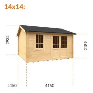 14ft x 14ft (4150mm x 4150mm) Horsforth "The Tallahassee Plus" 44mm Log Cabin With 1 Window