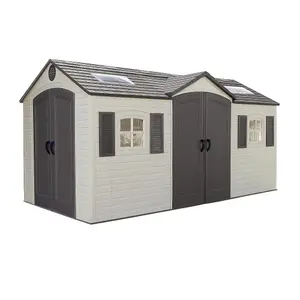 15 x 8 Life Plus Double Entrance Plastic Apex Shed With Plastic Floor + 2 Windows (15ft x 8ft / 15' x 8' / 4.57m x 2.43m)