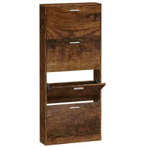 Berkfield Shoe Cabinet Smoked Oak 59x17x150 cm Engineered Wood