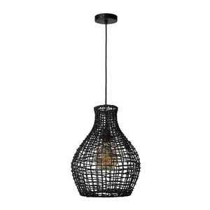 Lucide Alban Scandinavian Rattan Pendant Light 35cm - 1xE27 - Black