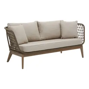 Interiors by Premier 3 Seat Sofa, Rattan Outdoor Sofa, Long Lasting Rattan Lounge Sofa for Living Room with Grey Cushioning