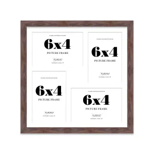 12x12 Inch 4 Opening Photo Collage Frame, Display Four 6x4 Inch Photos, Multi Aperture Family Picture Frame, Walnut