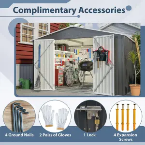 Birchtree 10X8FT Metal Garden Shed Apex Roof With Free Foundation Storage House Anthracite