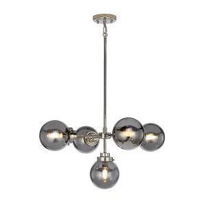 5 Bulb Chandelier Ceiling Light Highly Polished Nickel LED E14 8W LED