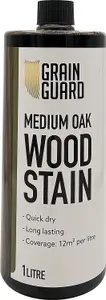 GRAIN GUARD Wood Stain - Medium Oak - Water Based & Low Odour - Easy Application - Quick Drying - 1 Litre