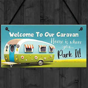 Red Ocean Novelty Style Hanging Caravan Sign - Home is Where You Park It - Caravan Decor for Indoor/Outdoor Use