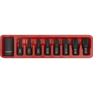 9 Piece Chromoly Impact Spline Socket Bit Set with Holder - 1/2" Drive