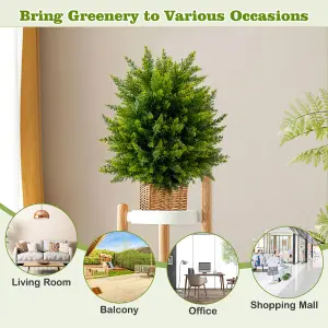 Costway Set of 2 50cm Artificial Cedar Topiary Ball Tree Faux Shrub Brush Potted Tree