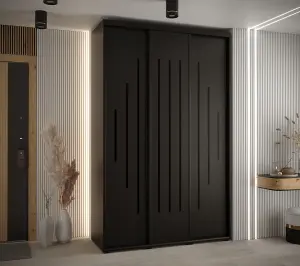 Cannes XII Sliding Door Wardrobe W160cm - Sleek Black Storage for Medium Spaces