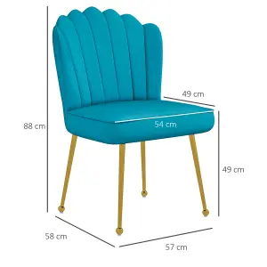 HOMCOM Velvet-Feel Shell Accent Chair Home Bedroom Lounge Metal Legs Blue