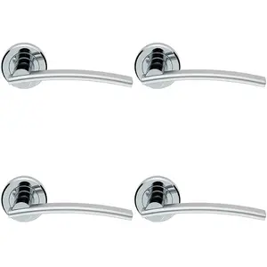 4 PACK - PAIR Arched Slim Bar Door Handle on Round Rose Polished & Satin Chrome