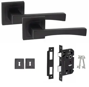 1 Pair Wave Design Matt Black Key Lock Set with 2.5" 3 Lever Lock and Keyhole Escucheon