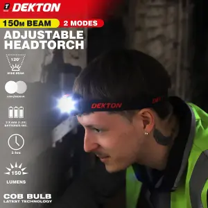 Dekton COB LED Head Light Torch Headlamp Searcher 150 Lumens 150M & Batteries