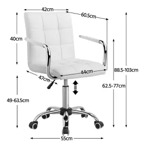 Yaheetech PU Leather Modern Office Chair with Armrests - White