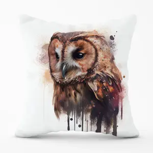 Tawny Owl Face Splashart Light Background Outdoor Cushion 45cm x 45cm