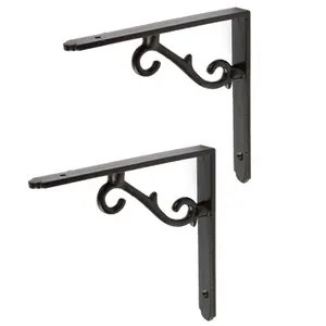 Hammer & Tongs Scroll Iron Shelf Bracket - D155mm - Black - Pack of 2