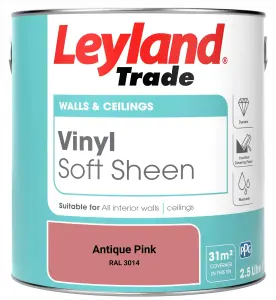 Leyland Trade Vinyl Soft Sheen Walls & Ceilings Emulsion Paint Antique Pink (RAL 3014) - 2.5L