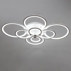 Modern 8 Circular Metal and Acrylic LED Semi Flush Ceiling Light Fixture for Nordic Decor, Cool White