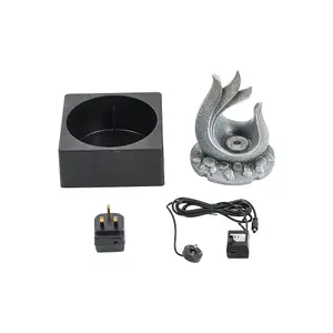 Grey Resin Electric Tabletop Water Fountain Water Feature with LED Light