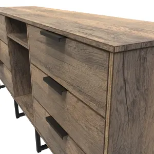 Fuji 6 Drawer Sideboard in Vintage Oak (Ready Assembled)