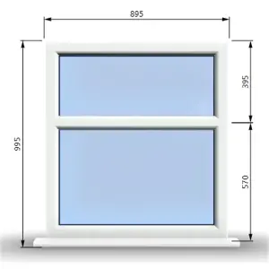 895mm (W) x 995mm (H) PVCu StormProof Casement Window - 2 Horizontal Panes Non Opening Windows -  White Internal & External