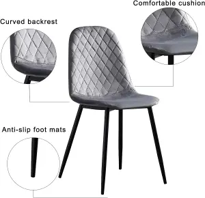 Alivio 4x Velvet Dining Chairs Fabric Upholstered Seat with Metal Legs Home Kitchen Counter Chairs  Set of 4 - Grey