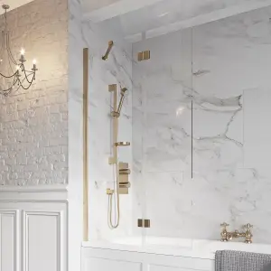 Thalia Inward Folding Over Bath Screen Full Set 900 x 1500mm Brushed Brass