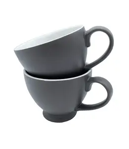 Set of 6 Teacups - Stoneware - L15 x W11 x H9 cm - Black