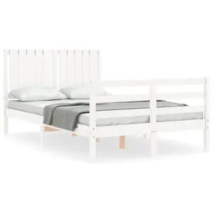 Berkfield Bed Frame with Headboard White Small Double Solid Wood