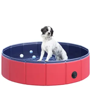 PawHut Pet Paddling Pool Cat Dog Indoor/ Outdoor Foldable 80cm Diameter Red