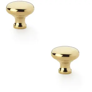 2 PACK - Victorian Round Door Knob - Polished Brass 32mm - Kitchen Cabinet Pull Handle