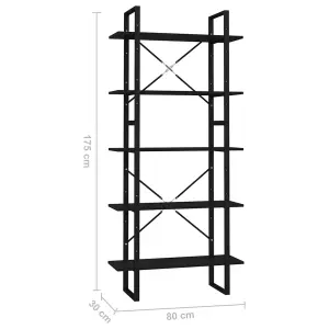 Berkfield 5-Tier Book Cabinet Black 80x30x175 cm Engineered Wood