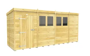 15 x 4 Feet Pent Shed - Single Door With Windows - Wood - L118 x W454 x H201 cm