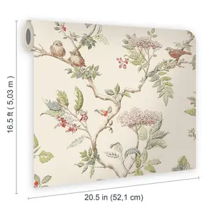 Laura Ashley Elderwood Neutral Floral Smooth Wallpaper