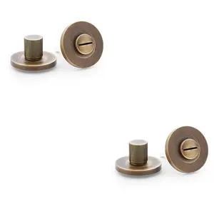 2 PACK - Modern Reeded Thumbturn & Release Lock - Lined Antique Brass - Bathroom Door