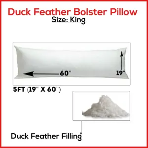 Duck Feather & Down Bolster Pillow Long Body Support Maternity Pregnancy Pillows Size (King)