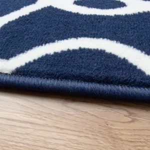 Navy Blue White Modern Trellis Living Room Rug 120x170cm