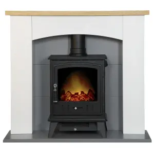 Adam Huxley in Pure White & Grey with Aviemore Electric Stove in Black, 39 Inch