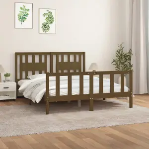 Berkfield Bed Frame with Headboard Honey Brown Solid Wood Pine 150x200 cm King Size