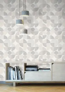 Muriva Taupe Geometric Fabric effect Patterned Wallpaper