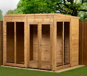 Empire Pent Summerhouse 8X6 dipped treated tongue and groove wooden garden shed Double Door (8' x 6' / 8ft x 6ft) (8x6)