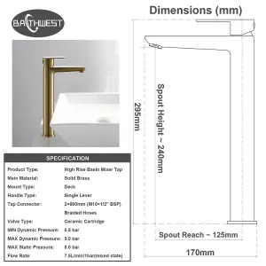 High Rise Basin Mixer Taps, BATHWEST Tall Bathroom Sink Taps Modern Monobloc Single Handle Brass