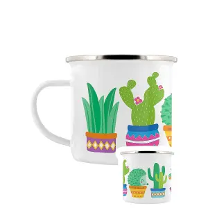 Grindstore Hedgehog Cacti Enamel Mug White/Green (One Size)