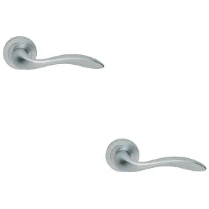 2 PACK - Premium Scroll Door Handle Set - Satin Chrome Elegant Lever on Round Rose